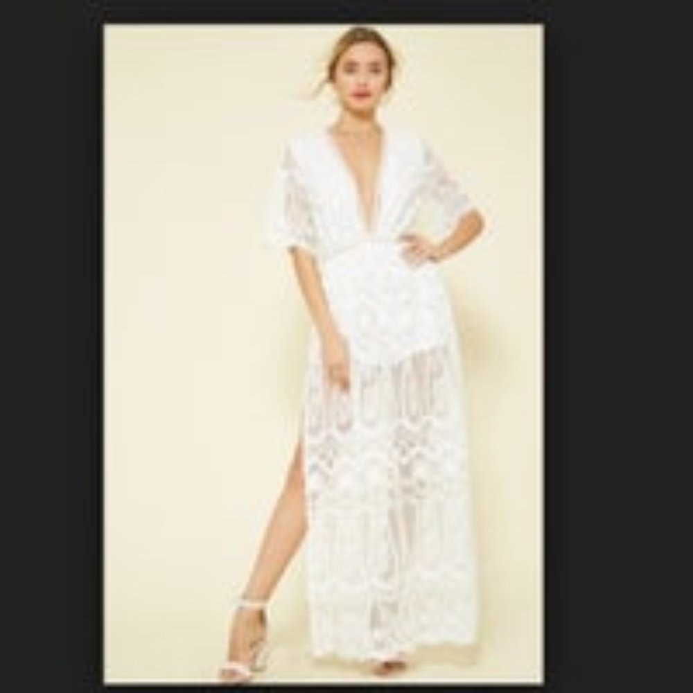 Promesa White Lace Boho Maxi Dress Small